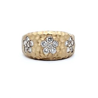 Hammered Fashion Ring with .75ctw Round Diamonds in 14k Yellow Gold