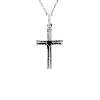 Engraved Cross Necklace in Sterling Silver