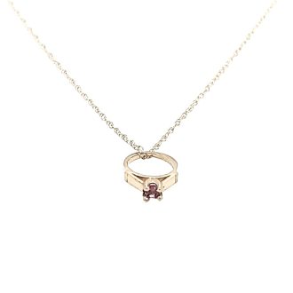 10k White Gold Birthstone Ring Necklace with Pink Tourmaline