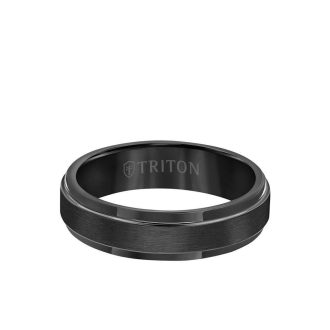 Triton Men's Wedding Band 6mm in Black Tungsten Carbide Satin Center