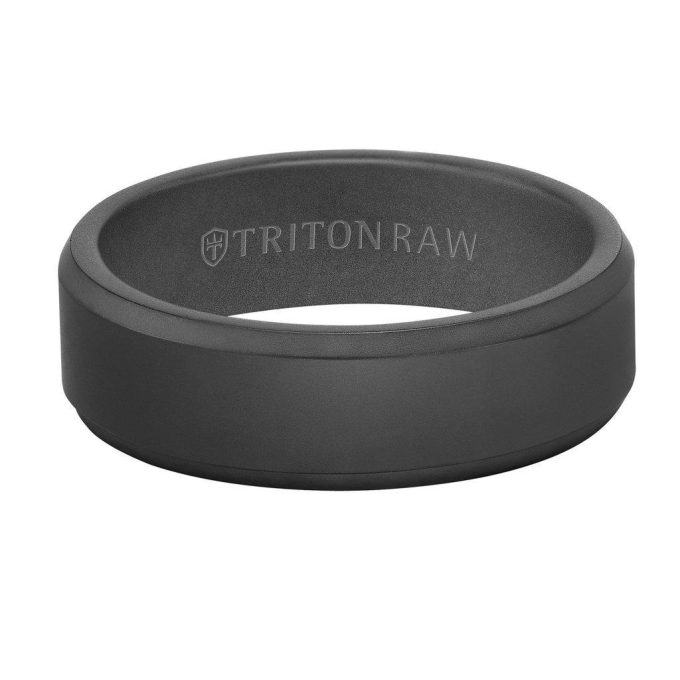 Triton Men's Wedding Band 7mm in Black Tungsten Carbide with Sandblast Finish