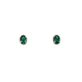 Lab-Created Oval Emerald Earrings in Sterling Silver