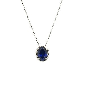 Lab-Created Oval Sapphire Gemstone Necklace in Sterling Silver