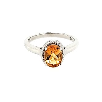Lab-Created Oval Citrine Gemstone Ring in Sterling Silver