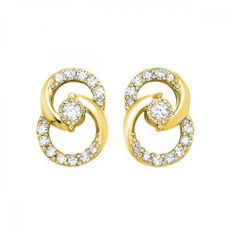 Double Circle Earrings with .25ctw Round Diamonds in 10k Yellow Gold