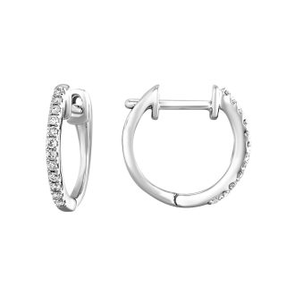 Oval Huggie Hoop Earrings with .10ctw Round Diamonds in 10k White Gold