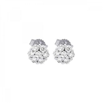 Bouquet Stud Earrings with .10ctw Round Diamonds in 14k White Gold