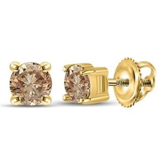 Experience elegance with these striking 10 karat yellow gold stud earrings. Showcasing twin round brilliant-cut diamonds, equal to half a carat total weight, they exude radiant glow. Exceptionally luminous, these everlasting earrings alone can bring a dash of refined sophistication to your everyday wear or special occasion attire.