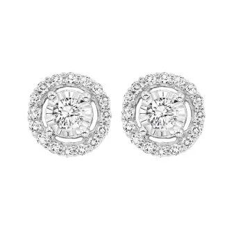 True Reflections Halo Stud Earrings with .75ctw Round Diamonds in 14k White Gold