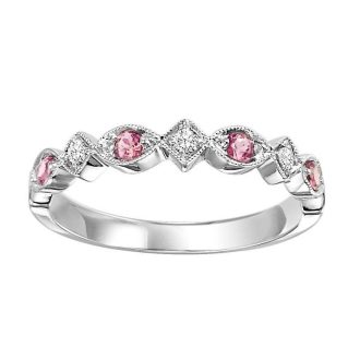 Stackable Ring with Ruby and .05ctw Round Diamonds in 10k White Gold