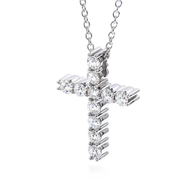 Hearts on Fire Whimsical Cross Necklace with .64ctw Round Diamonds in 18k White Gold