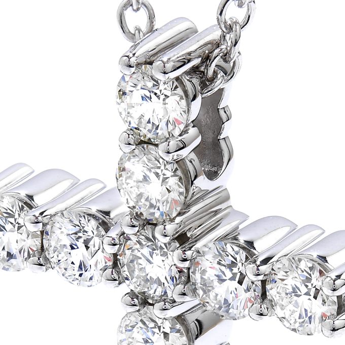 Hearts on Fire Whimsical Cross Necklace with .64ctw Round Diamonds in 18k White Gold