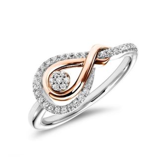 Fashion Ring with .16ctw Round Diamonds in Sterling Silver and 10k Rose Gold