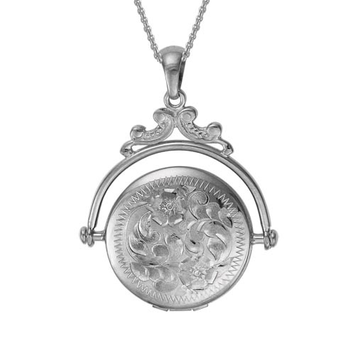Hand Engraved Revolving Locket Necklace in Sterling Silver