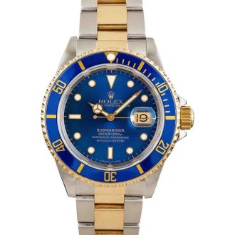 Men's Pre-Owned Submariner Rolex with Blue Dial in 18k Yellow Gold and Stainless Steel