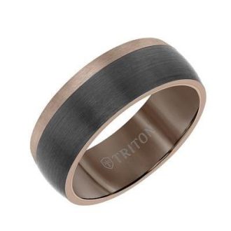 Triton Men's 8mm Wedding Band in Brushed Black and Espresso Tungsten Carbide