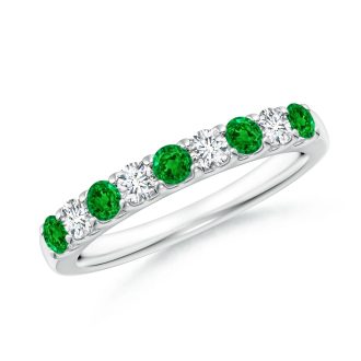 Wedding Band with Emerald and 1/4ctw Round Diamonds in 14k White Gold