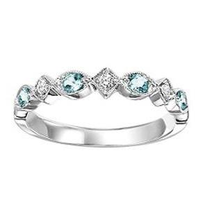 Stackable Birthstone Ring with Blue Topaz and Diamonds in 10k White Gold