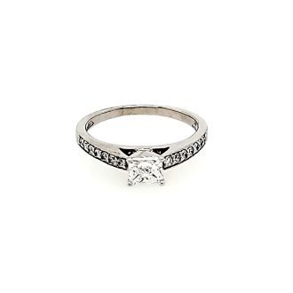 Pre-Owned Engagement Ring with .80ctw Princess Cut and Round Diamonds in 14k White Gold
