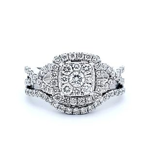 Pre-Owned Halo Bridal Set with 1ctw Round Diamonds in 14k White Gold