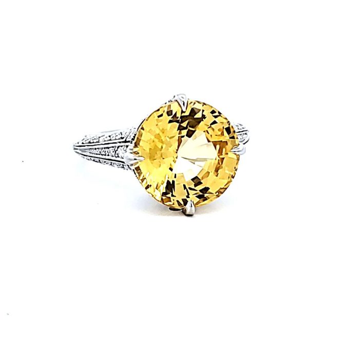 Pre-Owned Custom 8.06ct Natural Yellow Sapphire and Diamond Ring in Platinum