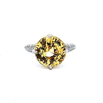Pre-Owned Custom 8.06ct Natural Yellow Sapphire and Diamond Ring in Platinum