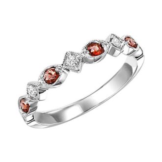 Stackable Ring with Garnet and .06ctw Round Diamonds 10k White Gold