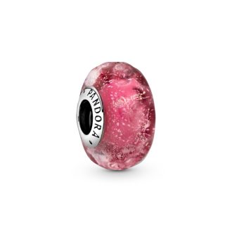 Pandora Wavy sterling silver charm with iridescent and pink Murano glass