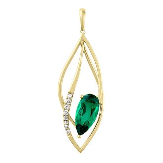 Fashion Necklace with Lab Grown Emerald and .09ctw Round Diamonds in 14k Yellow Gold