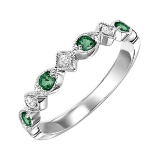 Stackable Ring with Emeralds and .05ctw Round Diamonds in 10k White Gold