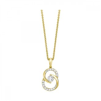 Double Circle Necklace with .25ctw Round Diamonds in 10k Yellow Gold