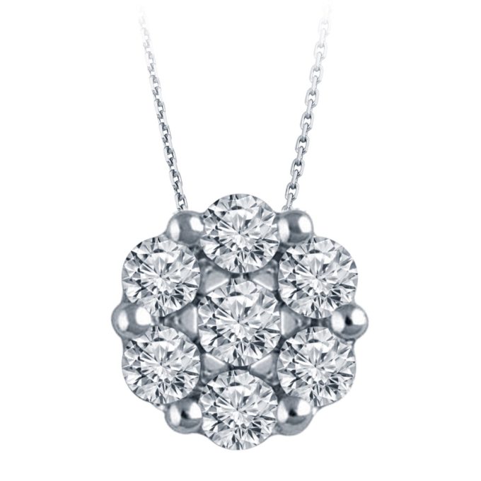 Bouquet Cluster Necklace with .10ctw Round Diamonds iln 14k White Gold