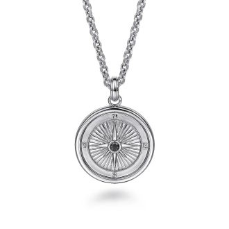 Gabriel Compass Necklace with Black Spinel in Sterling Silver