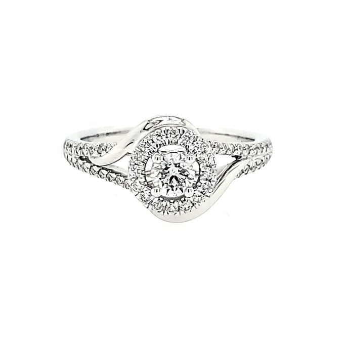 Halo Engagement Ring with .50ctw Round Diamonds in 14k White Gold