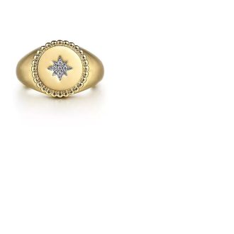 Gabriel Bujukan Starburst Signet Ring with .02ctw Round Diamonds in 14k Yellow Gold