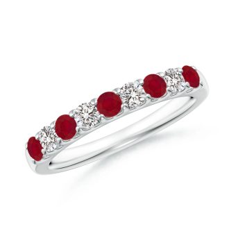 Wedding Band with Ruby and 1/4ctw Round Diamonds in 14k White Gold