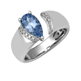 Store luxury on your finger with this striking, fashionable ring meticulously crafted from solid 14 karat white gold. The stunning split top design cradles a radiant pear cut, aqua blue spinel which is accented with an elegant .08 carat total weight round large diamond. Perfect for classy, style-loving individuals.