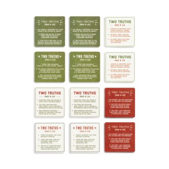 This engaging collection offers a creative spin on traditional drink coasters. Designed to liven up any holiday party, they feature different "truths" and "lies" trivia on each piece, promoting laughter and interaction. Makes an excellent Secret Santa gift, sure to bring unique fun and protect surfaces as well! Coasters are of durable quality. Set includes variously themed pieces.