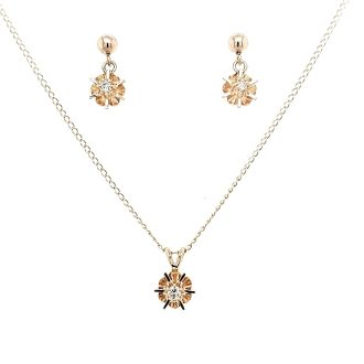 Pre-Owned Necklace and Earring Set with .12ctw Round Diamonds in 14k Yellow Gold