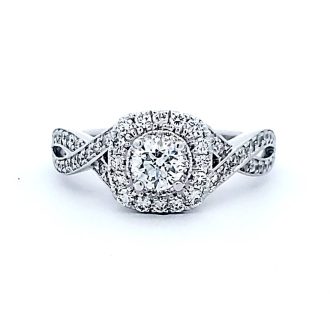 Pre-Owned Halo Engagement Ring with .87ctw Round Diamonds in 14k White Gold