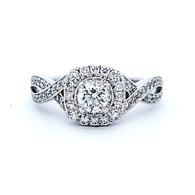 Pre-Owned Halo Engagement Ring with .87ctw Round Diamonds in 14k White Gold