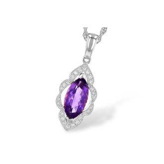 Vintage-Inspired Fashion Necklace with Amethyst and .11ctw Round Diamonds in 14k White gold