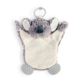 This adorable Australian-themed infant accessory serves as both a safe, soothing solution for teething troubles and a keeping place for your baby's binky. It's charmingly designed to resemble a cute, cuddly marsupial. Easy for little hands to grasp, it also helps in developing infants' motor skills. Rely on this double-duty nursery essential to appease and engage your little one!