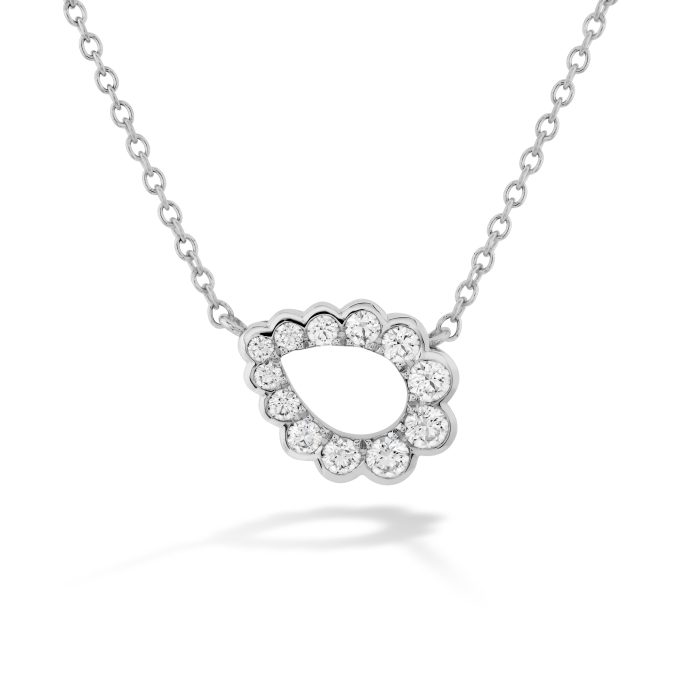 Hearts on Fire Aerial Regal Scroll Teardrop Necklace with .31ctw Round Diamonds in 18k White Gold