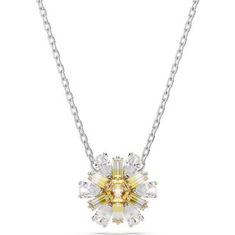 Experience nature's elegance with this delicately designed flower pendant. Crafted in glistening yellow rhodium, its floral allure catches the eye with grace. Stage enchanting day to evening looks and add this beautiful accessory to your vast collection. Its characteristic shimmer dazzles brightly making every neckline standout in style.
