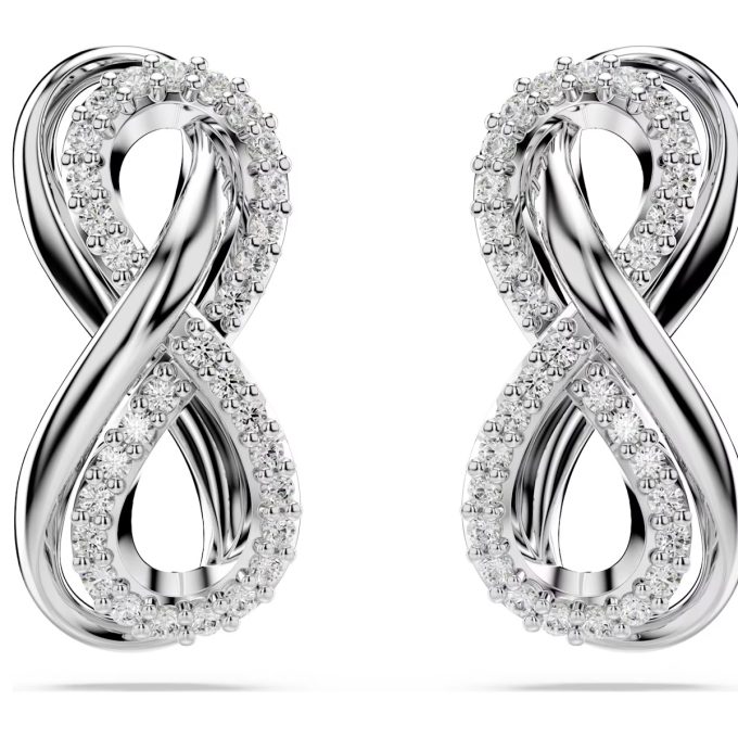 These enticing stud earrings embody an eternal style with their infinity motif. Crafted exquisitely in white hue, the pair has been plated with premium rhodium for extra shine. The sculptural, hyperbola shape intervenes a contemporary charm, making these earrings an adapt addition to your everyday wear or for special occasions.