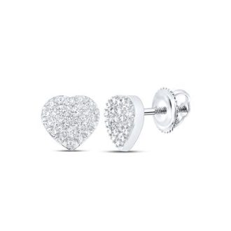 These stunning sterling silver stud earrings illuminate love with their intricate pave heart design. Comprised of round diamonds that are proportional in size to 1/20CTW, their sparkling glimmer and elegant shape fit perfectly into everyday wear or special occasions, making them a beautiful addition to any jewelry collection.