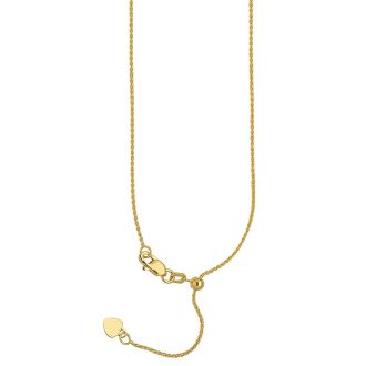 A stunning yellow gold, adjustable 22-inch wheat chain with a gauge of 1.02mm that brilliantly captures the light. Finished with an easy-to-use lobster claw clasp, it showcases splendid craftsmanship. This versatile piece provides a stylish foundation for your pendant or can be worn as a simple, elegant standalone statement adornment.