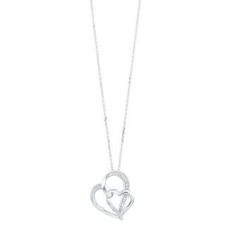 Double Heart Fashion Necklace with .05ctw Round Diamonds in Sterling Silver