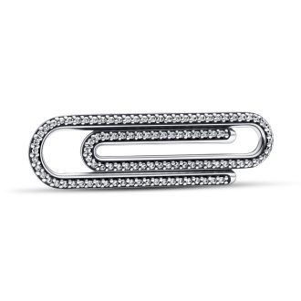Paper clip sterling silver link with clear cubic zirconia